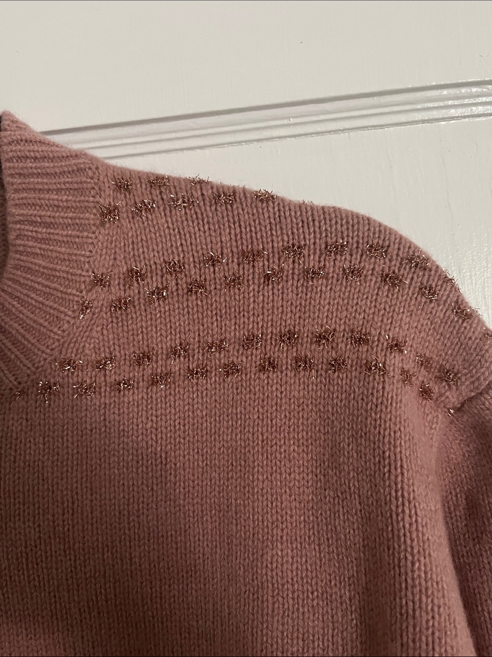 Coach Blush Pink Crewneck Sweater with burgsndy Star and sparkle stitching - Picture 6 of 7